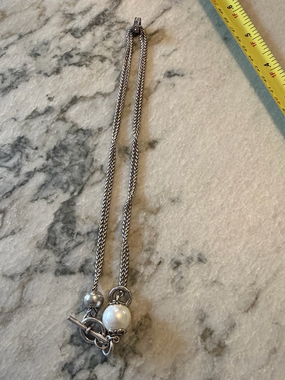 Sterling-Style Silver Rope Necklace with White Pearl Accent